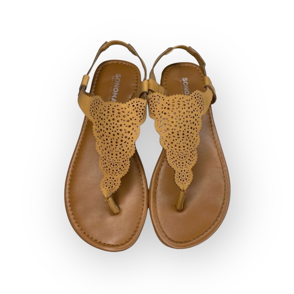 Sonoma ᪥ Laser Cut Vegan Leather Gladiator Thong Flat Sandals ᪥ Butter Yellow 6M - Picture 8 of 16